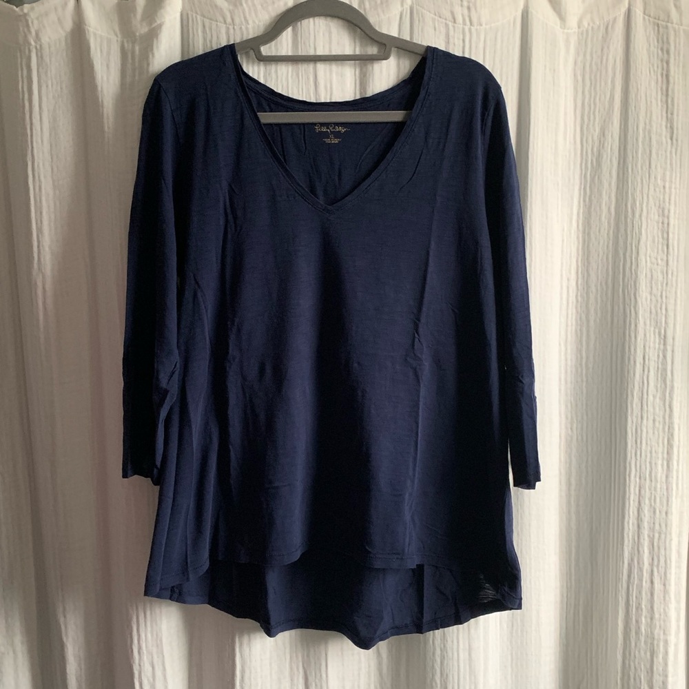 Lilly Pulitzer 3/4 Sleeve Etta V Neck Top in True Navy